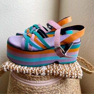 Current Mood Dolls Kill Platform Chunky Wedge Sandals Colorful Striped